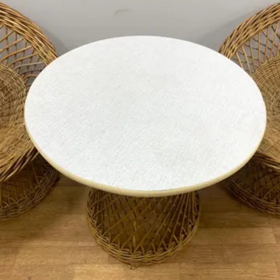 Image 1 of Mid-Century Retro Vintage Rattan Armchairs & Table Set, 1960s
