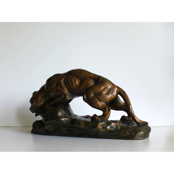 Image 1 of Sculpture of a lioness in terracotta by Armand Fagotto