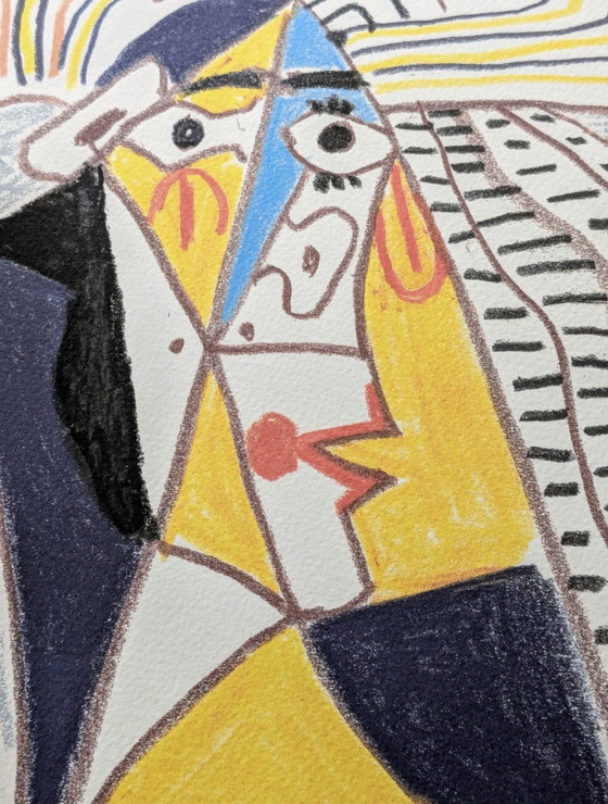 Image 1 of Pablo Picasso - Kubistische Figur mit Hut Farblithographie Signiert und datiert