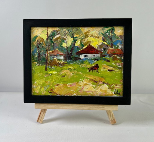 Original Oil Painting Summer Village Landscape Whispers of the morning