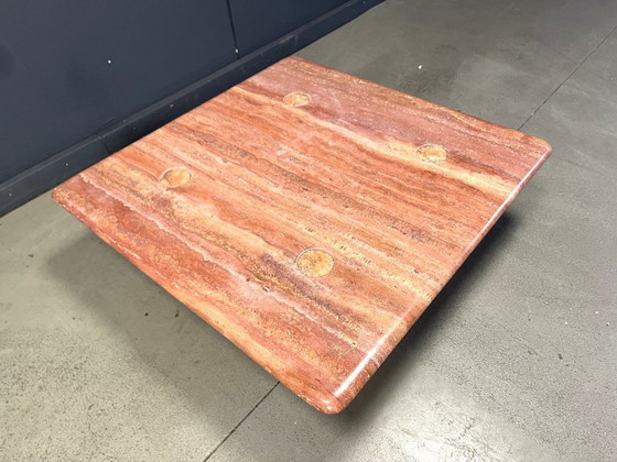 Image 1 of Angelo Mangiarotti red travertine Coffee Table for Up&Up, Italy