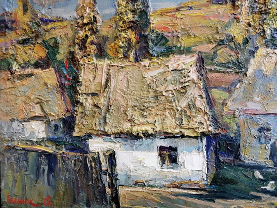 Original Ölgemälde: Ländliche Landschaft, Dorfleben Indian Summer – Gemälde & Zeichnungen, Canvas (photo 6 of 10)