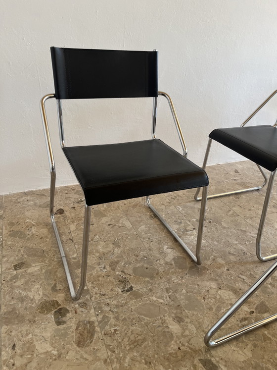 Image 1 of 6 vintage chromen eetkamerstoelen, Bauhaus-stijl, jaren 80!
