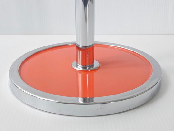 Image 1 of Cendrier Sur Pied Vintage 1970 En Metal Laque Orange & Chrome 70s Space Age