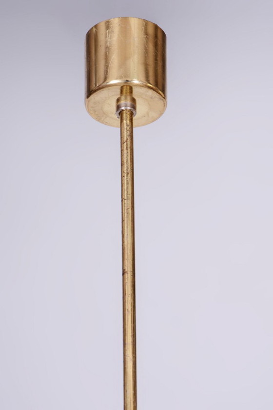 Restored Mid-Century Chandelier, by H.Guzzini for Meblo, Brass, Italy, 1960s – Pendant lamps, Plastic (photo 3 of 7)