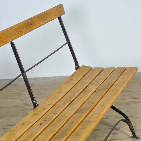 Folding garden bench in wood and metal, circa 1920, Garden benches, Brown, Rustic (photo 7 of 14)