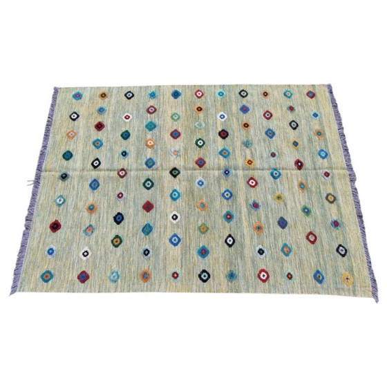 Handgeweven wollen vloerkleed | Groen vloerkleed met geometrisch reliëf (hoog en laag) | Eigentijds (photo 10 of 10)