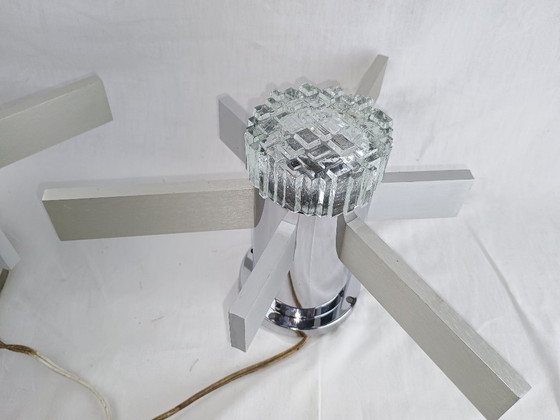 Image 1 of Pair Mid Century Italian Chrome & Glass Wall Sconces 1960s Space Age Sciolari