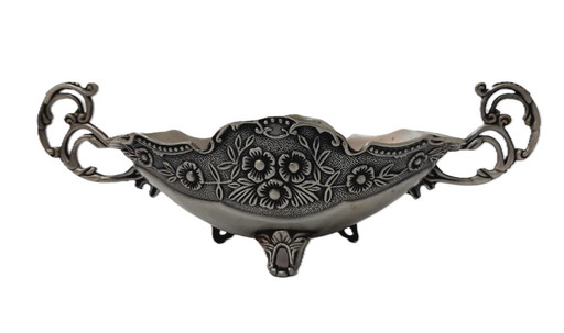 Vintage sierlijke tinnen snoepschaal, notenkom