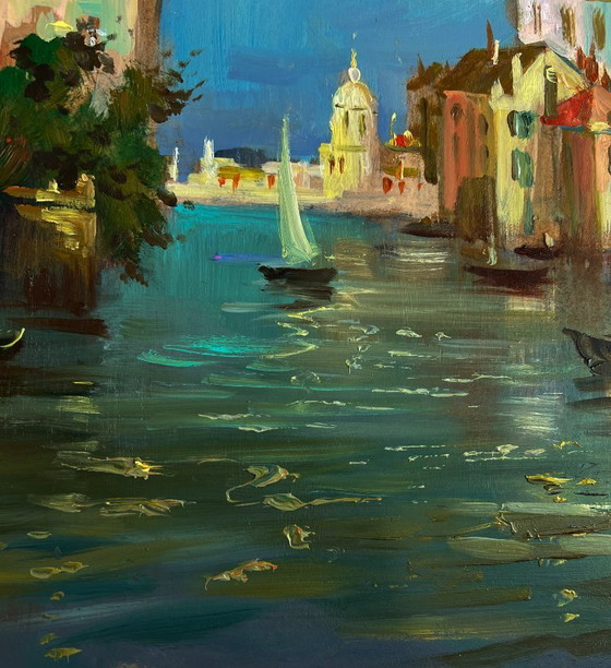 Image 1 of Original Oil Painting City River Landscape Dream of Venice