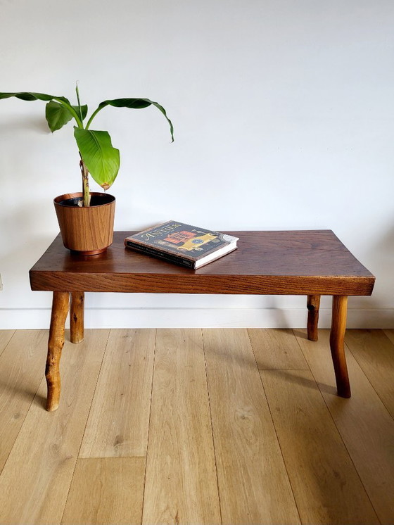 Image 1 of Houten bank, landelijke stijl, brutalist , massief hout, Frankrijk