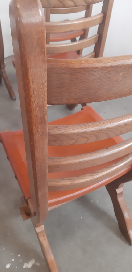 Image 1 of Ensemble de 6 chaises de salle à manger Brutalist en cuir sellier Chaise à échelle