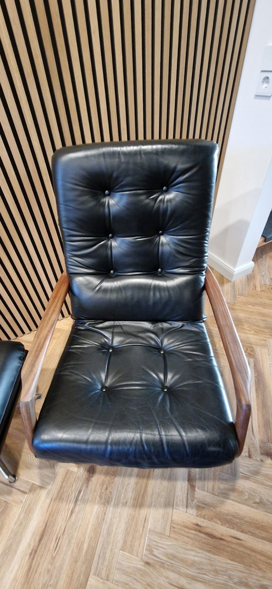 Image 1 of Eugen Schmidt Drehsessel mit Fußhocker Leder schwarz 