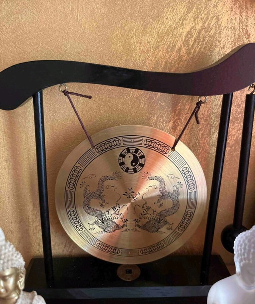 Brass Zen Table Gong – Feng Shui Decoration with Dragons and Yin Yang