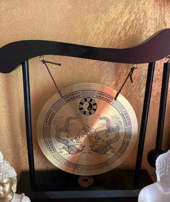 Image 1 of Brass Zen Table Gong – Feng Shui Decoration with Dragons and Yin Yang