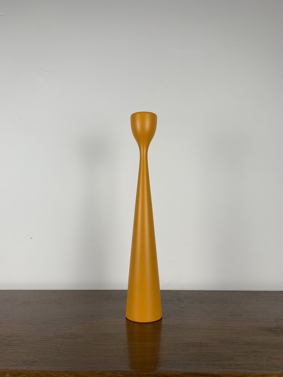 Image 1 of Large Candle Holder In Orange-Yellow Lacquered Wood