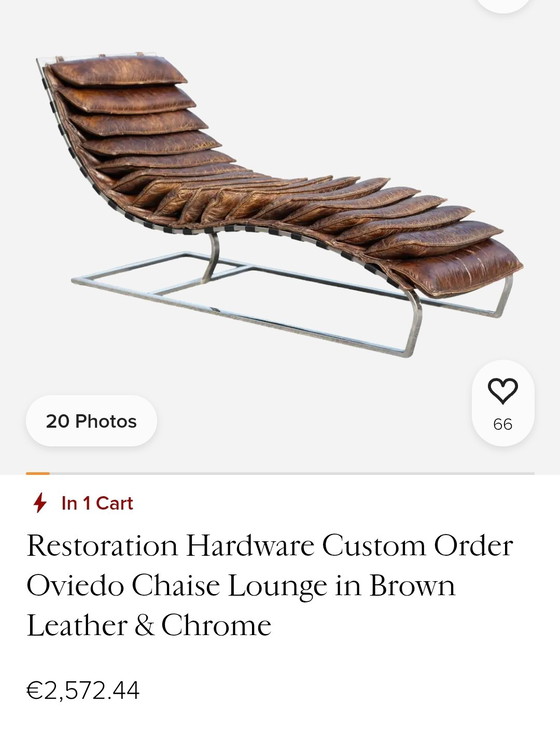 Chaise longue Chair Oviedo, Design Timothy Oulton – Leather, Metal (photo 7 of 8)