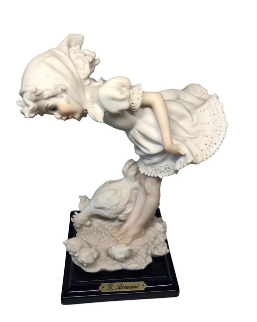 Rare Vintage Giuseppe Armani Capodimonte Figurine - "Good Chicks" - Girl with Chickens - Signed