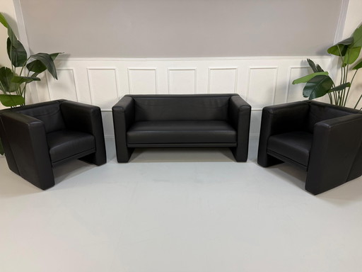 Brühl Visavis sofa + armchair leather black High-quality set