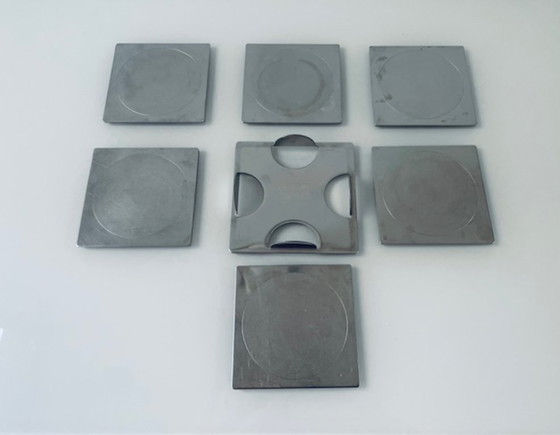 Image 1 of Ikea Groggy Vintage Coasters – Set di 6 sottobicchieri in acciaio inossidabile con supporto