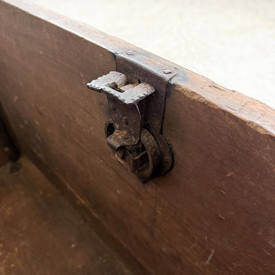 Baule antico dipinto di blu del 1871, Armadi contenitori, Legno, Metallo, Vintage (foto 15 di 15)