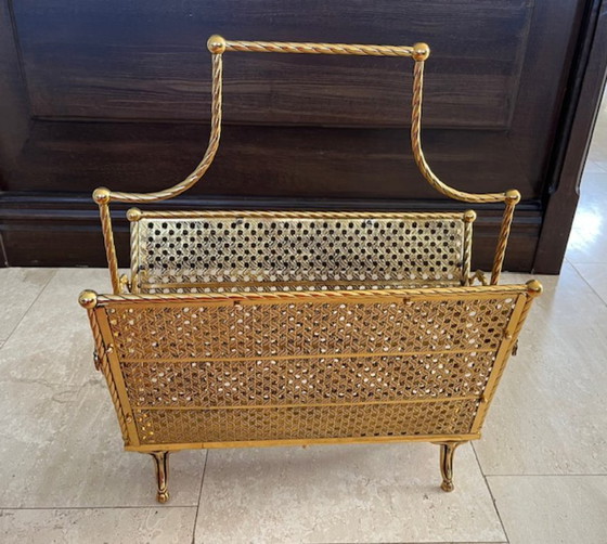 Image 1 of Porte-revues en laiton style Hollywood Regency – lourd et décoratif