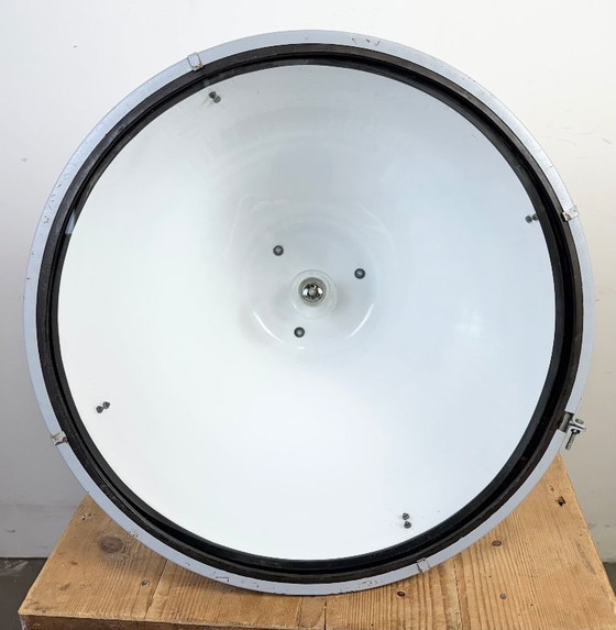 Image 1 of Große weiße Emaille-Industrielampe mit Klarglasabdeckung von Elektrosvit