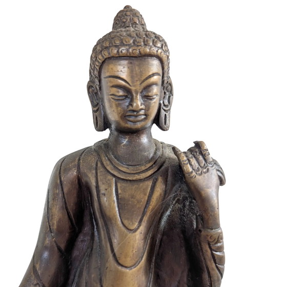 Le Maître de la Compassion – Grande Statue en Bronze du Bouddha Debout – Népal – 27,5 cm – Sculptures (photo 9 of 10)