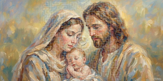 Jesus, Maria und Josef „Das Gebet Jesu“ (120x60 cm) – Wanddekoration, Canvas (photo 2 of 5)