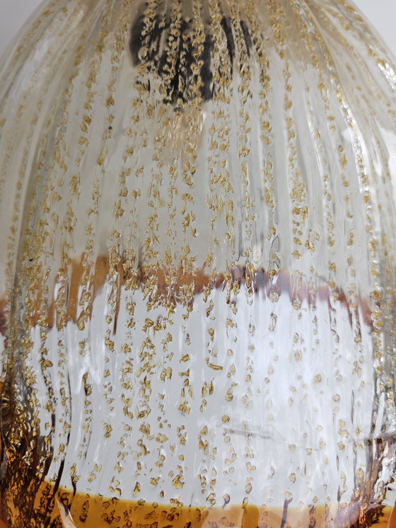 Image 1 of Lampe pendante en verre épais avec bordure orange et perles dorées en verre