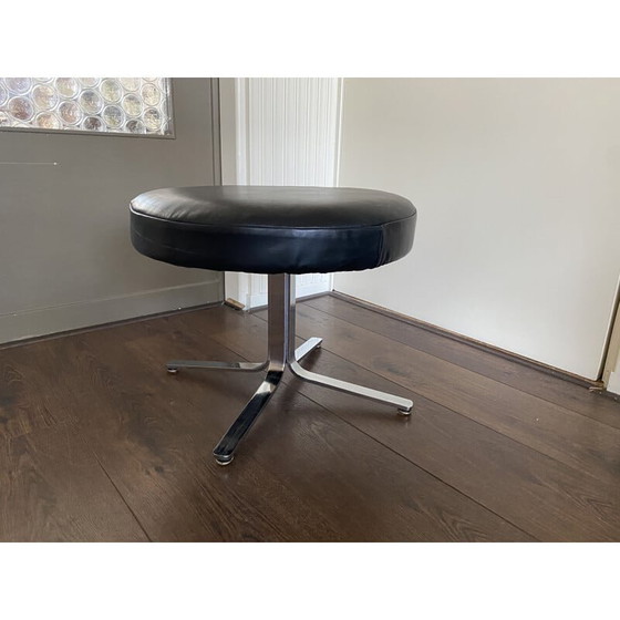 Image 1 of Vintage modernist chrome and leather stool, 1970s