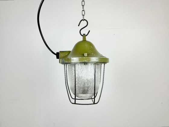 Image 1 of Groene industriële bunkerlamp van Polam Gdansk, jaren 70