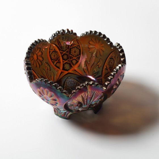 Ciotola di vetro di Carnevale rara vintage / Motivo a margherite affondate iridescenti / Eda Glasbruk / (photo 10 of 10)
