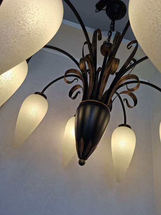 Lampadario italiano a 8 luci – Prodotto in Italia, 2004 – pandana, Lampade a sospensione, Brass, Metal (photo 4 of 15)