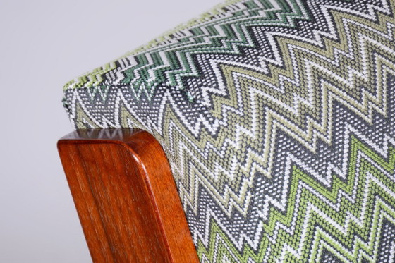 Gerestaureerde art-deco fauteuil, beuken, sparren, walnoot, chroom, Tsjechisch, jaren 1930 – Textile, Wood (photo 11 of 14)