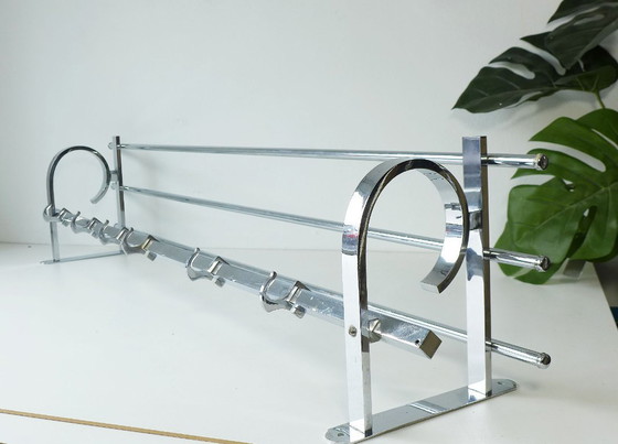 Image 1 of ART DECO Wardrobe Vintage Wall Coat Rack 1930s 1940s Chrome Silver Bauhaus Streamline