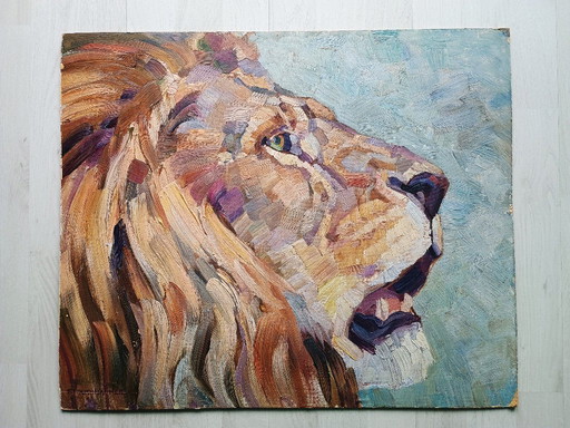 Ferdinand Stammhammer "Roaring Lion" - oil painting - signed by hand - (60 x 50 cm)