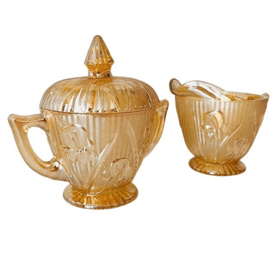 Image 1 of Set da camera vintage Jeanette Carnival in vetro color pesca, anni '30