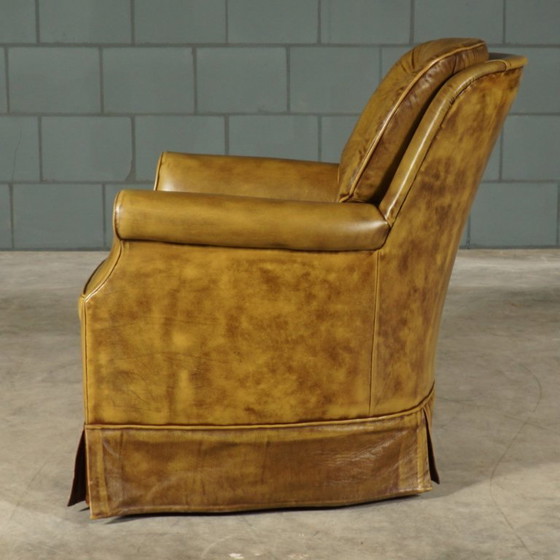 Image 1 of Fauteuil Chesterfield vintage – cuir vert – années 1970