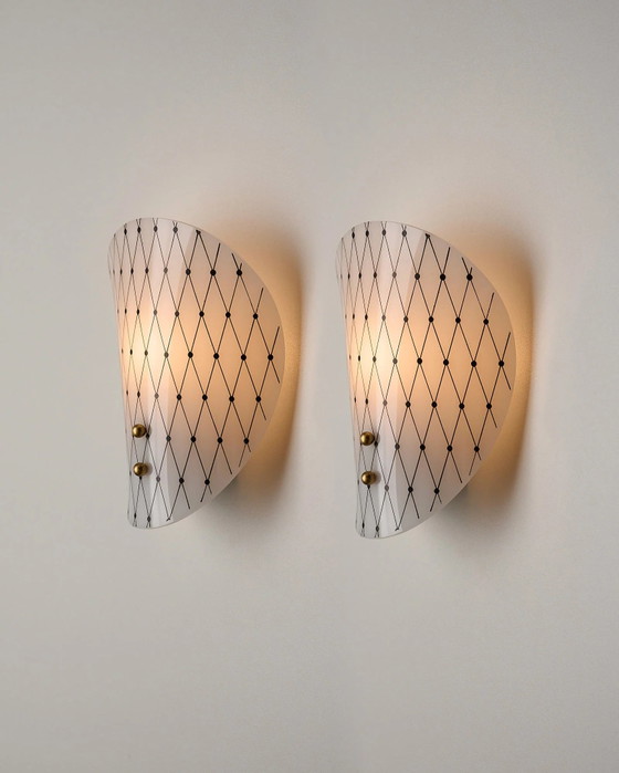 Diamond Pattern Acrylic and Brass Wall Sconces, Italy, Wall lights, Metal, Black (photo 2 of 12)