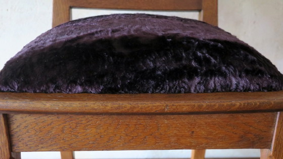 Image 1 of Chaise d'appoint Art Nouveau en chêne et velours violet royal, années 1900