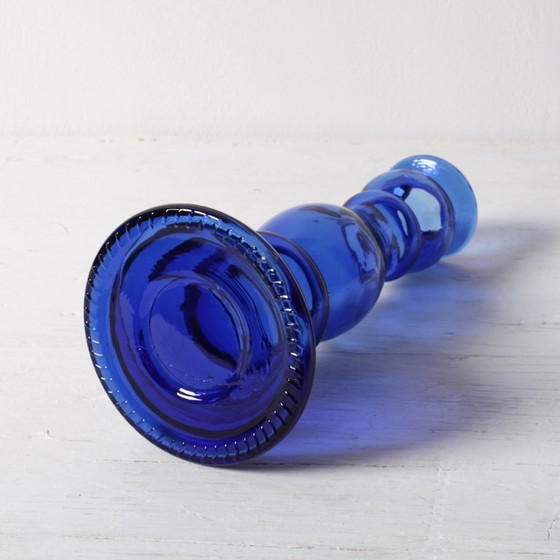 Image 1 of Vintage kobaltblauwe glazen kaarsenhouder / Kandelaar uit het midden van de 20e eeuw / Italië / jaren 1990