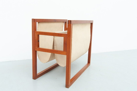 Image 1 of Teak and linen newspaper rack by Henning Wind-Hansen for Sika Møbler (1960s)