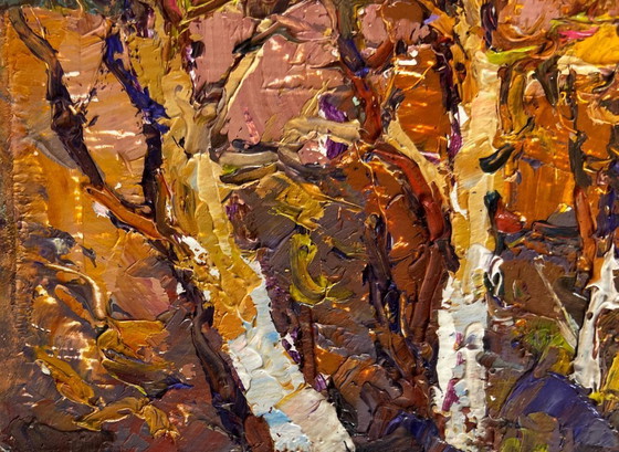 Image 1 of Original Oil Painting Spring Village Landscape Village with the approach of spring