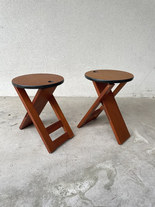 Pair of Suzy Style Design Wood Stools Roger Tallon