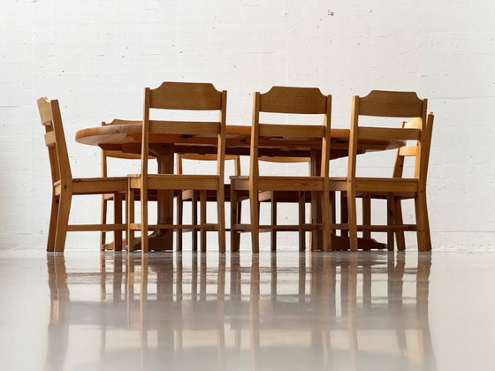 Image 1 of Dining room set: Extendable table and 8 chairs by NC Sweden, 1970s