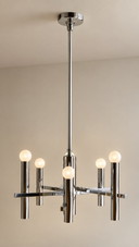 Gaetano Sciolari Lampadario cromato a sei luci, Space Age anni '70 - Brutalismo Geometrico.