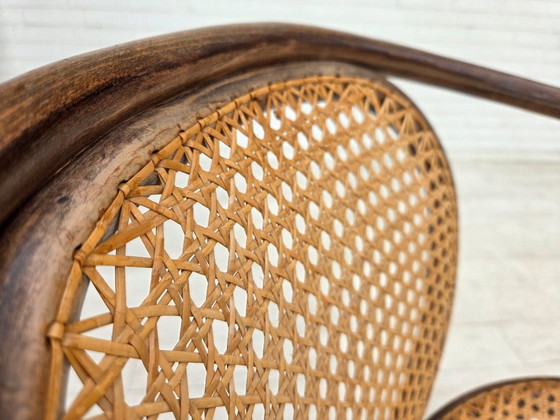 Années 1950, fauteuil pivotant, bois courbé, tissu d'ameublement en maille. – Chaises pivotantes, Metal (photo 6 of 15)