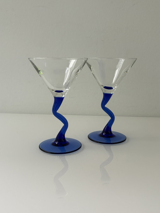 Set van twee 1980’s martini-glazen in Memphis-stijl van Liberty Glass