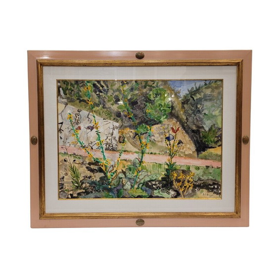 Image 1 of Vintage gouache “Chemin des Papillons” on paper, Italy 1970